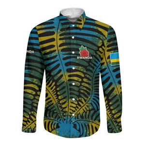 Rwanda Long Sleeve Button Shirt with Gorilla Family Kwita Izina Leaf Jungle Spirit