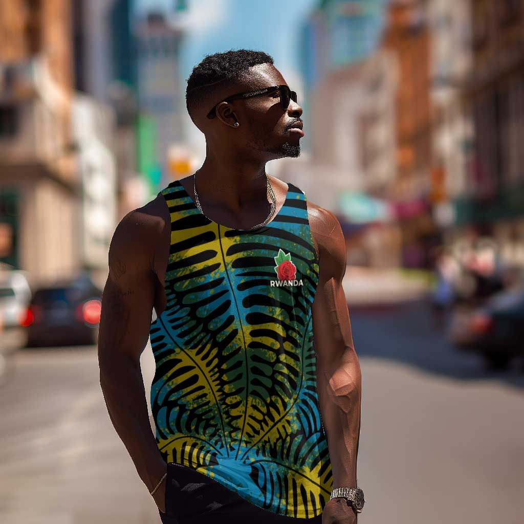 Rwanda Men Tank Top with Gorilla Family Kwita Izina Leaf Jungle Spirit
