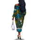 Rwanda Off The Shoulder Long Sleeve Dress with Gorilla Family Kwita Izina Leaf Jungle Spirit