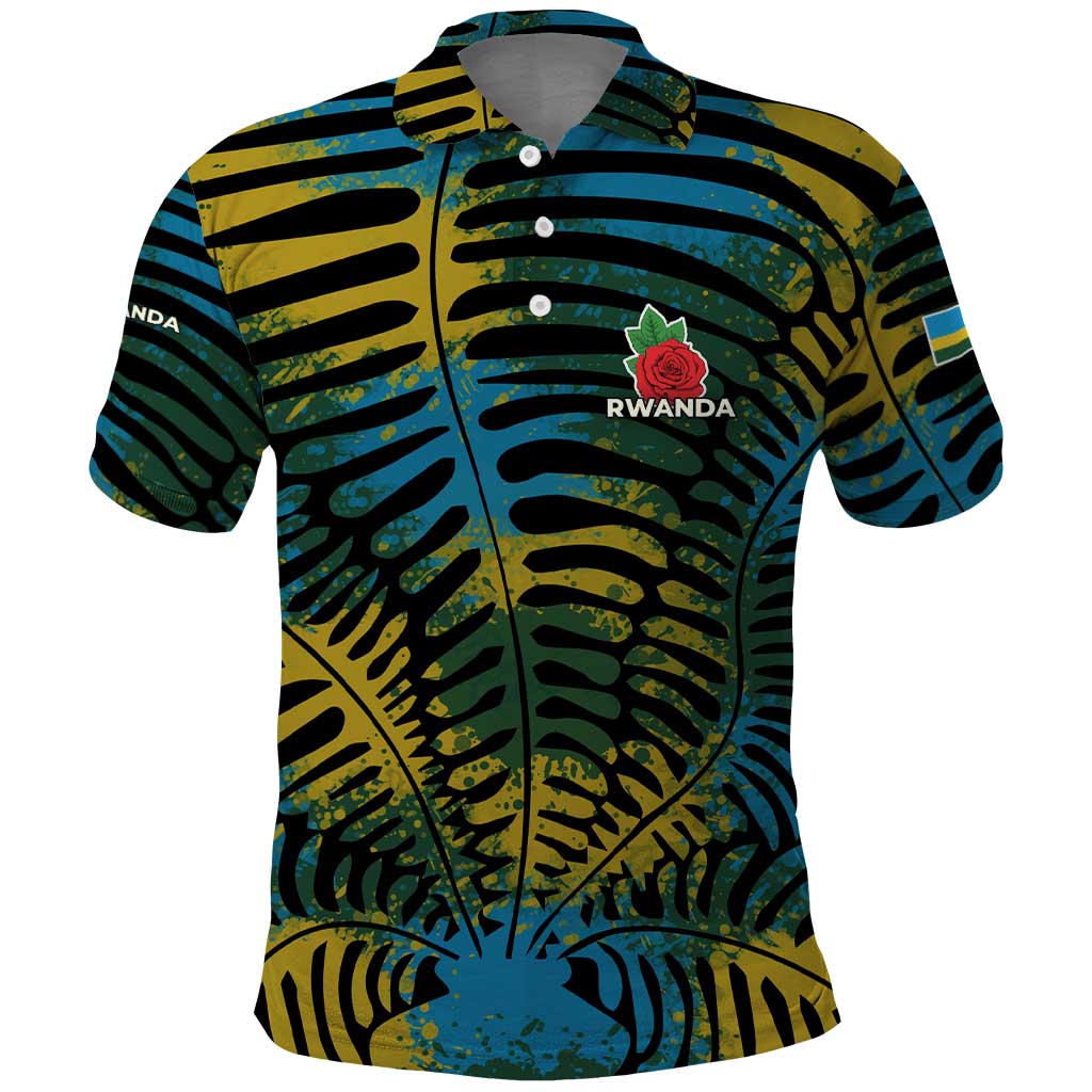 Rwanda Polo Shirt with Gorilla Family Kwita Izina Leaf Jungle Spirit