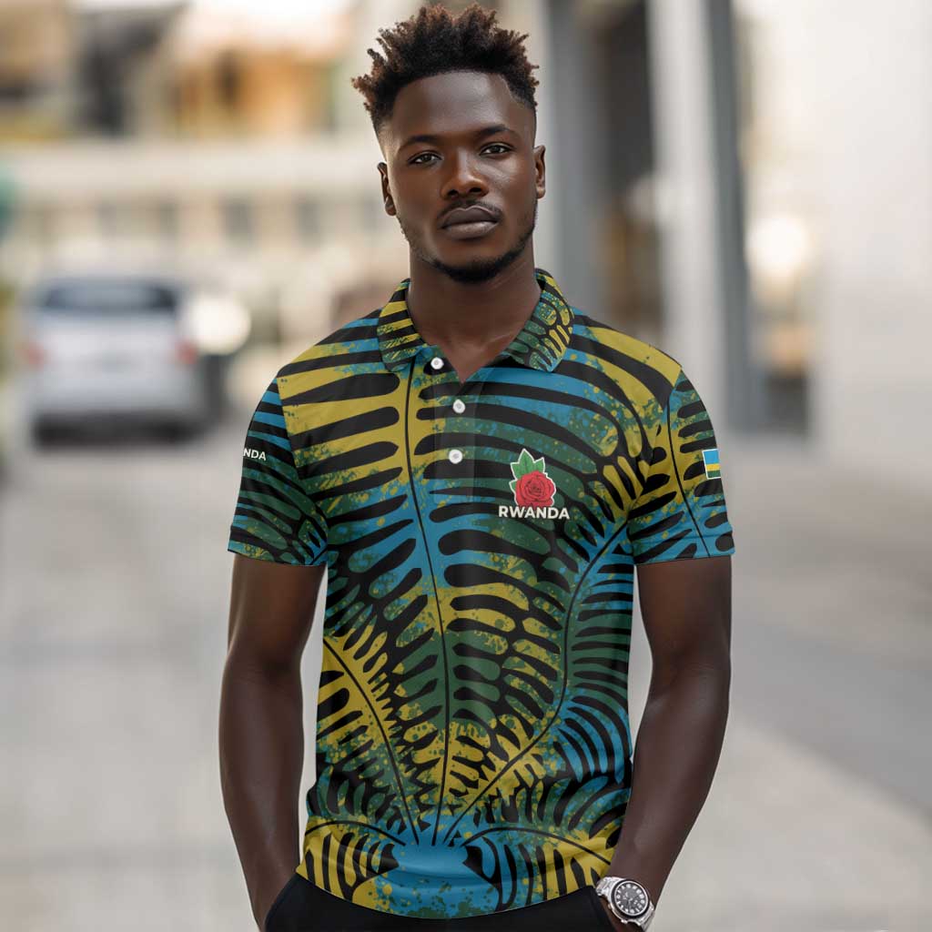 Rwanda Polo Shirt with Gorilla Family Kwita Izina Leaf Jungle Spirit