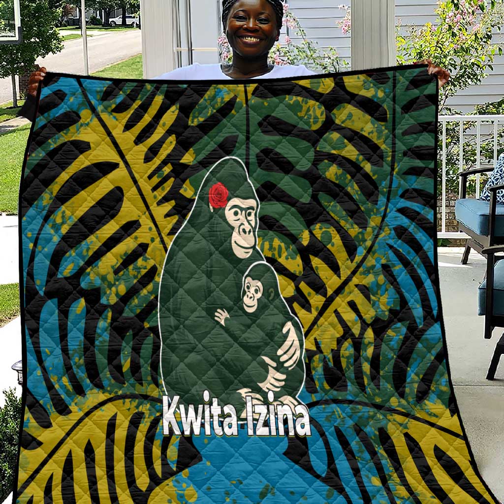 Rwanda Quilt with Gorilla Family Kwita Izina Leaf Jungle Spirit