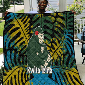 Rwanda Quilt with Gorilla Family Kwita Izina Leaf Jungle Spirit