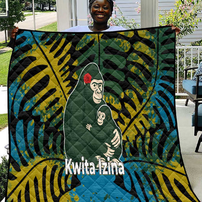 Rwanda Quilt with Gorilla Family Kwita Izina Leaf Jungle Spirit