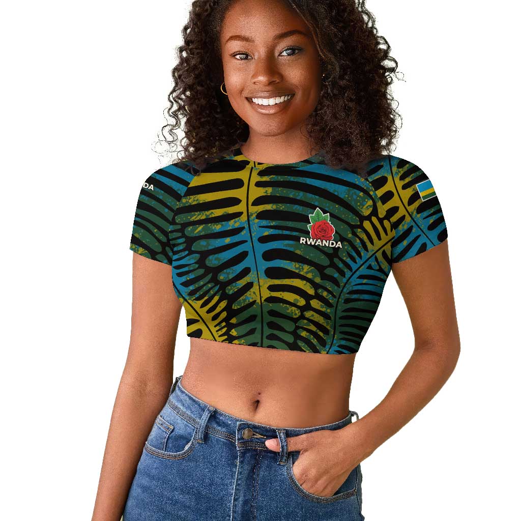 Rwanda Raglan Cropped T shirt with Gorilla Family Kwita Izina Leaf Jungle Spirit