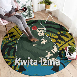 Rwanda Round Carpet with Gorilla Family Kwita Izina Leaf Jungle Spirit