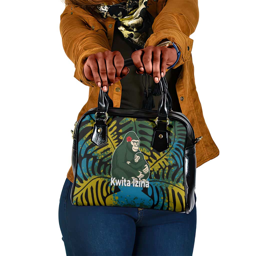 Rwanda Shoulder Handbag with Gorilla Family Kwita Izina Leaf Jungle Spirit