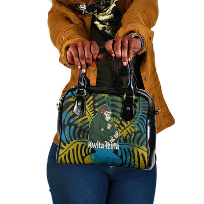 Rwanda Shoulder Handbag with Gorilla Family Kwita Izina Leaf Jungle Spirit