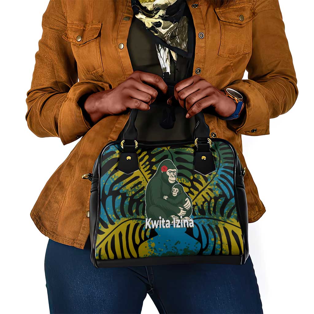 Rwanda Shoulder Handbag with Gorilla Family Kwita Izina Leaf Jungle Spirit