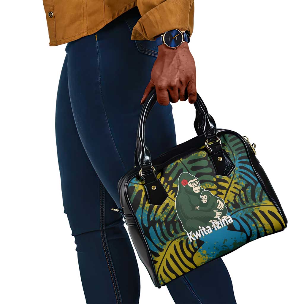 Rwanda Shoulder Handbag with Gorilla Family Kwita Izina Leaf Jungle Spirit