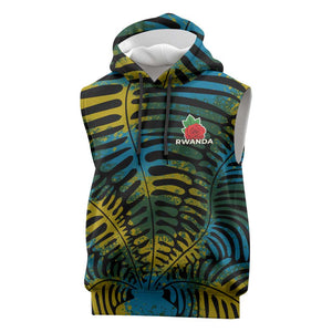 Rwanda Sleeveless Hoodie with Gorilla Family Kwita Izina Leaf Jungle Spirit - African Pride