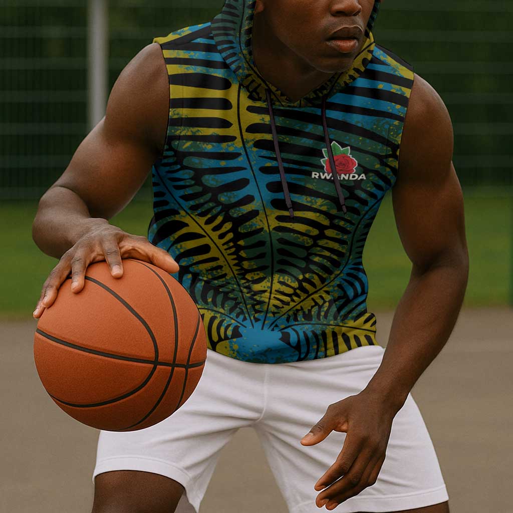Rwanda Sleeveless Hoodie with Gorilla Family Kwita Izina Leaf Jungle Spirit - African Pride