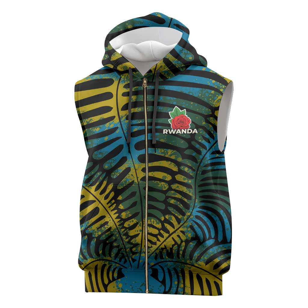 Rwanda Sleeveless Zip Hoodie with Gorilla Family Kwita Izina Leaf Jungle Spirit - African Pride