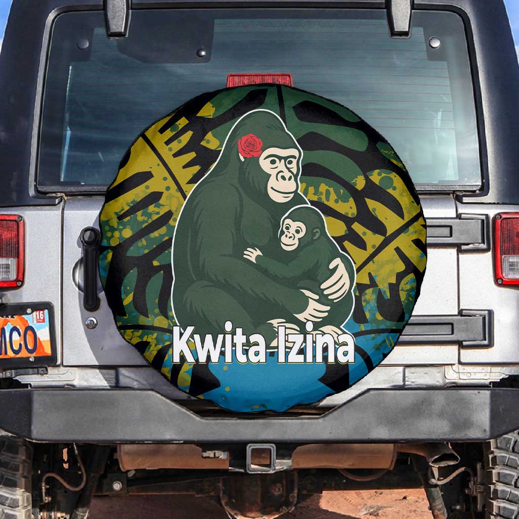 Rwanda Spare Tire Cover with Gorilla Family Kwita Izina Leaf Jungle Spirit
