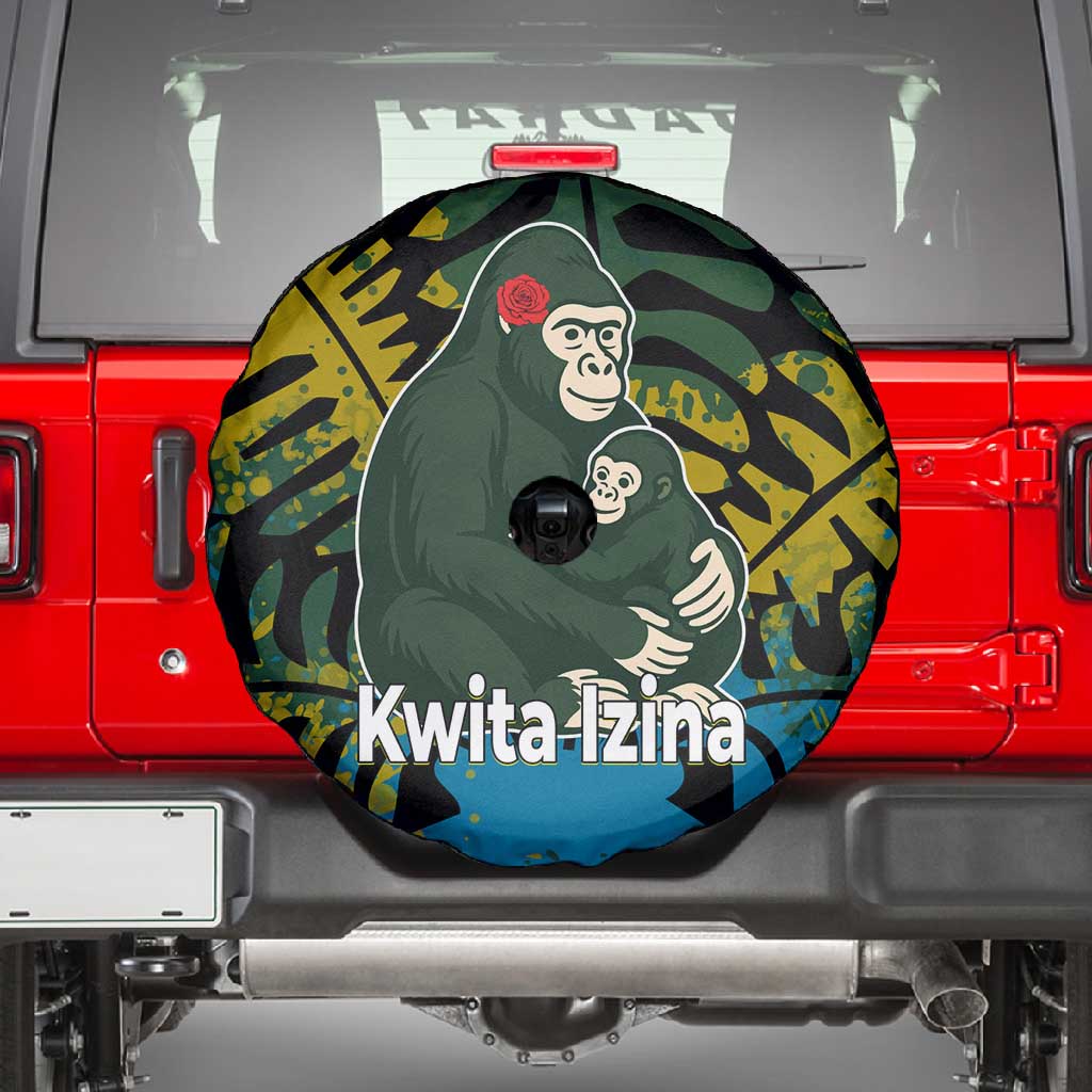 Rwanda Spare Tire Cover with Gorilla Family Kwita Izina Leaf Jungle Spirit