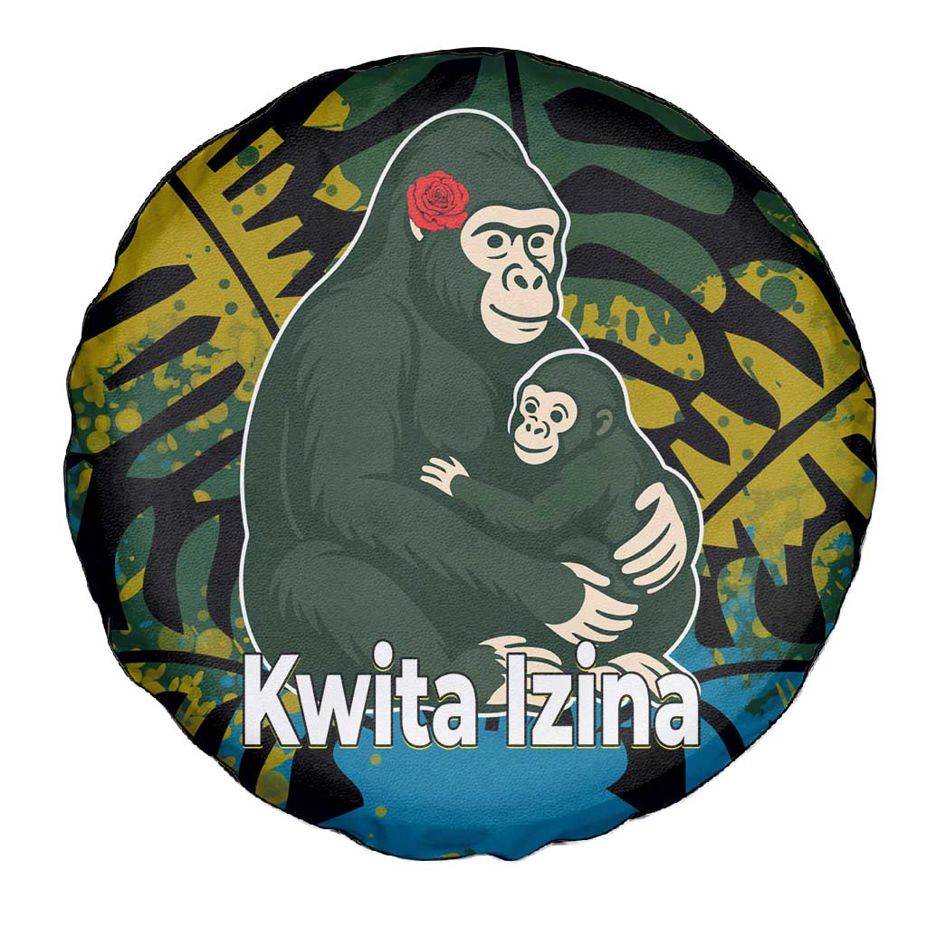 Rwanda Spare Tire Cover with Gorilla Family Kwita Izina Leaf Jungle Spirit