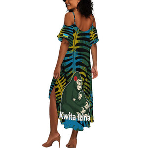 Rwanda Summer Maxi Dress with Gorilla Family Kwita Izina Leaf Jungle Spirit