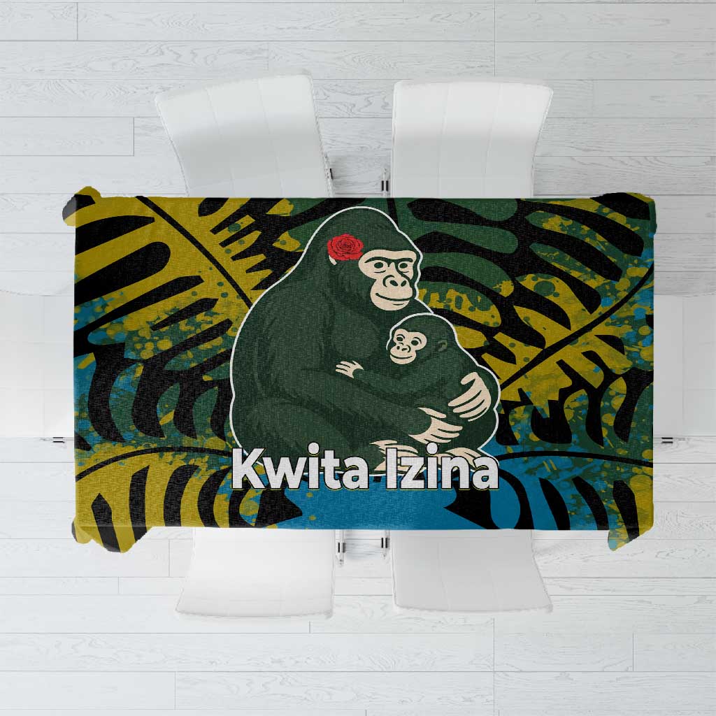 Rwanda Tablecloth with Gorilla Family Kwita Izina Leaf Jungle Spirit