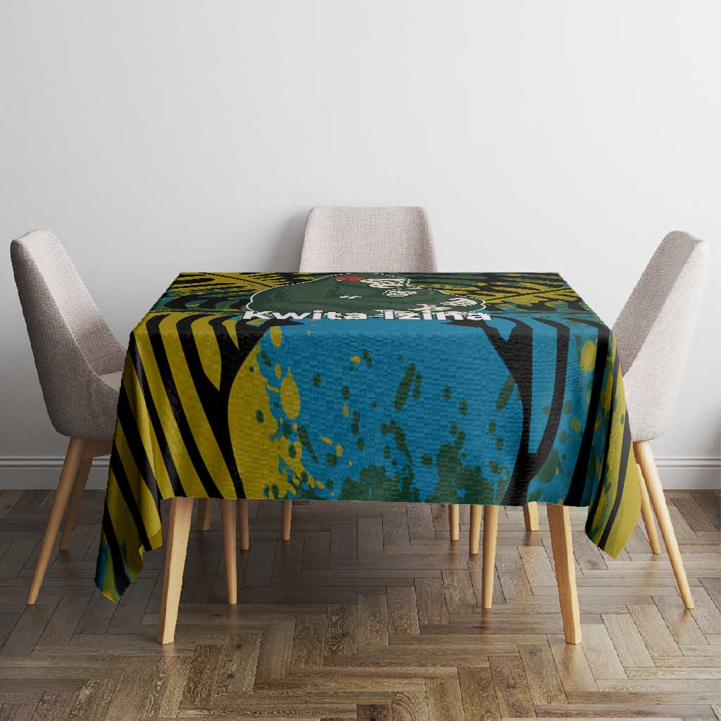 Rwanda Tablecloth with Gorilla Family Kwita Izina Leaf Jungle Spirit