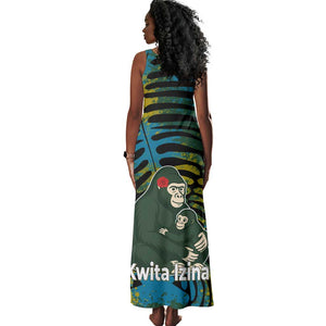 Rwanda Tank Maxi Dress with Gorilla Family Kwita Izina Leaf Jungle Spirit