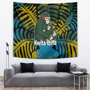 Rwanda Tapestry with Gorilla Family Kwita Izina Leaf Jungle Spirit