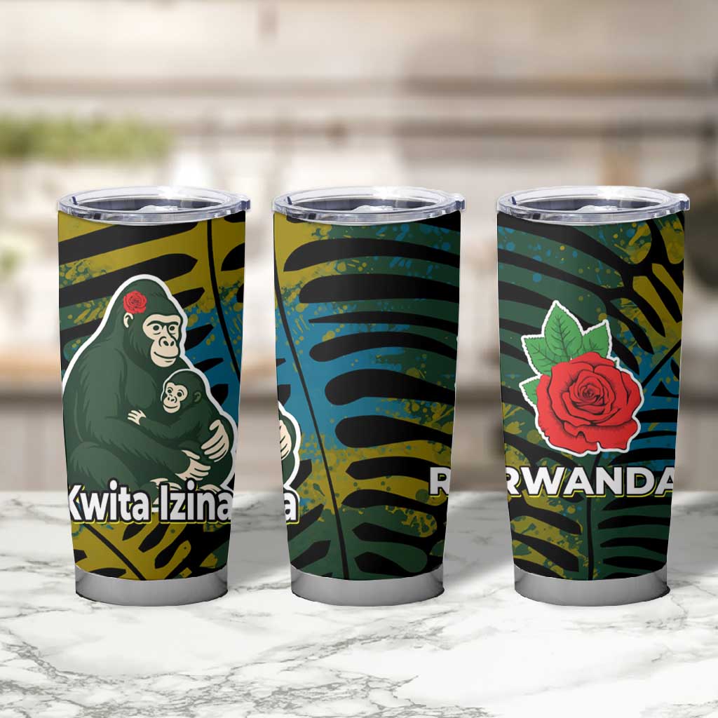 Rwanda Tumbler Cup with Gorilla Family Kwita Izina Leaf Jungle Spirit