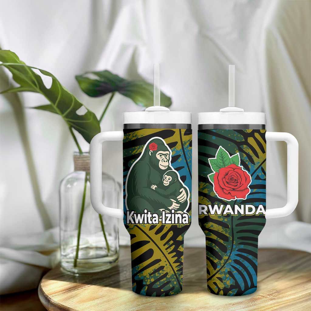 Rwanda Tumbler With Handle with Gorilla Family Kwita Izina Leaf Jungle Spirit
