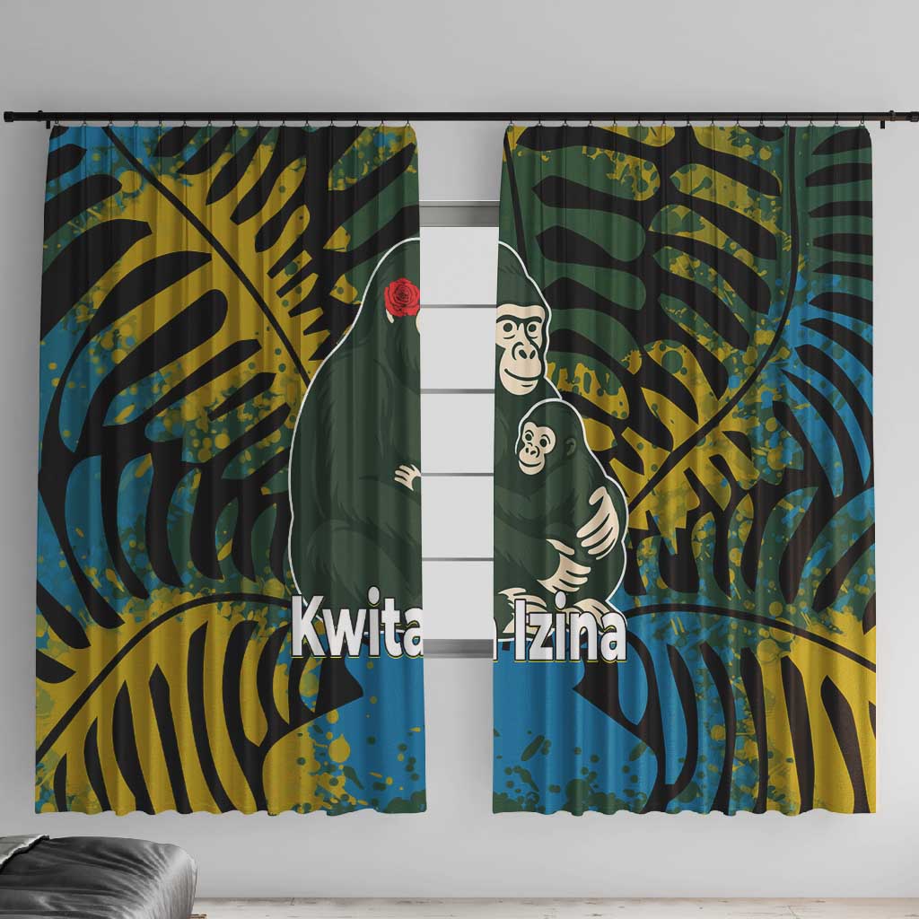 Rwanda Window Curtain with Gorilla Family Kwita Izina Leaf Jungle Spirit