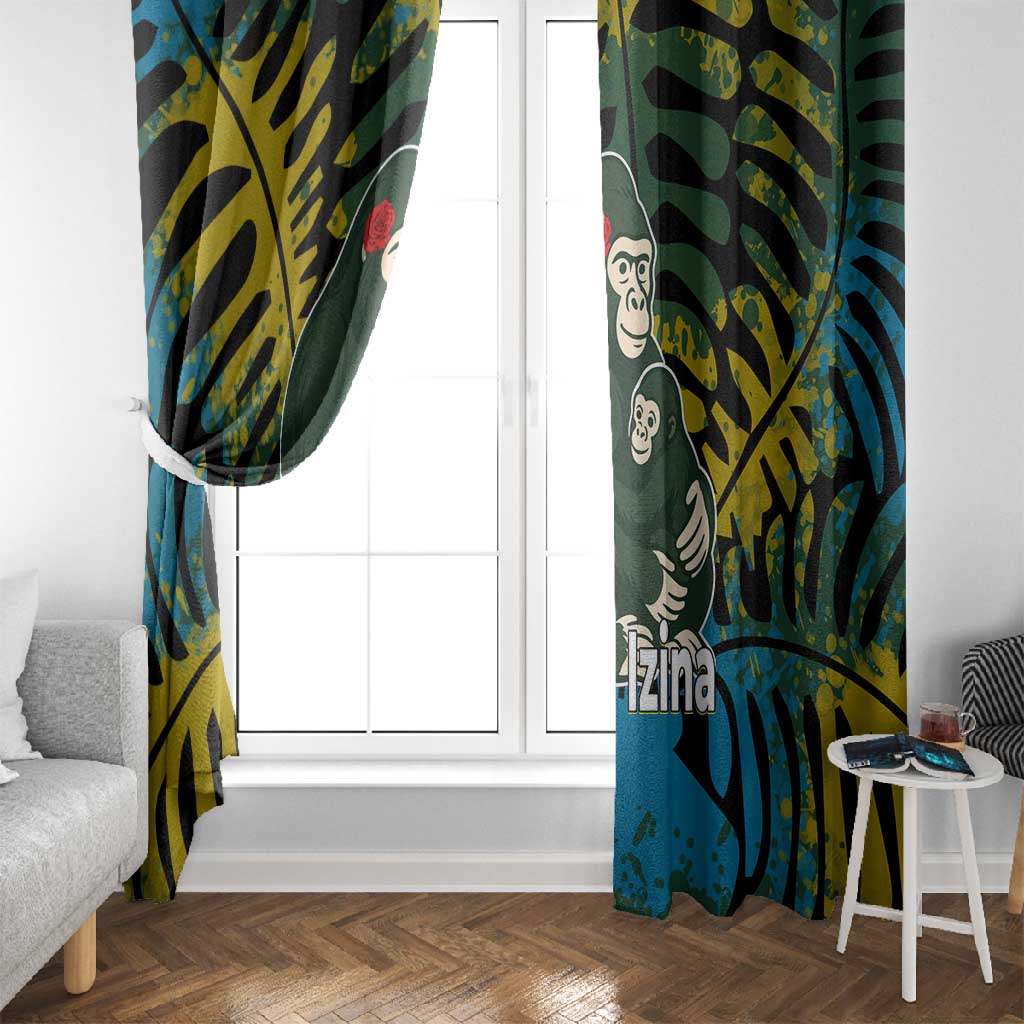Rwanda Window Curtain with Gorilla Family Kwita Izina Leaf Jungle Spirit