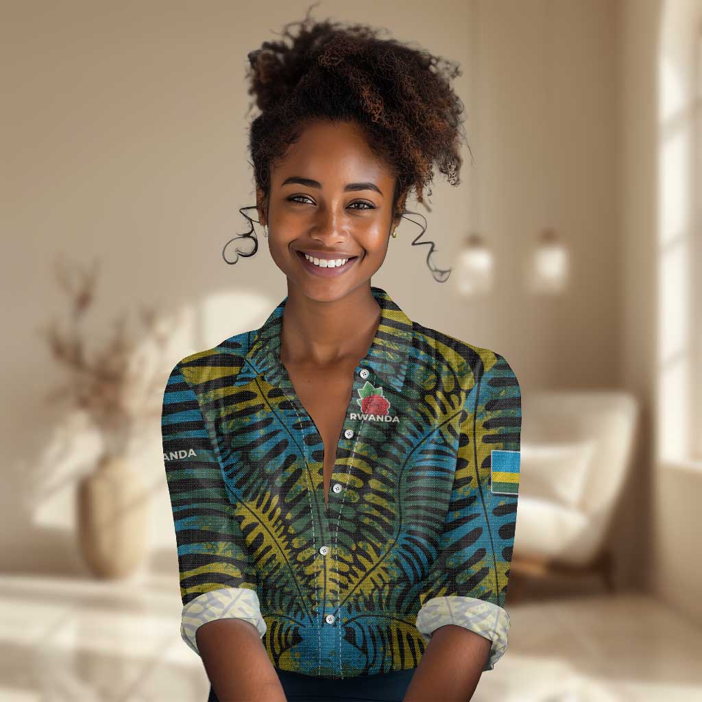 Rwanda Women Casual Shirt with Gorilla Family Kwita Izina Leaf Jungle ...