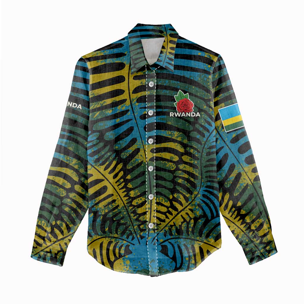 Rwanda Women Casual Shirt with Gorilla Family Kwita Izina Leaf Jungle Spirit