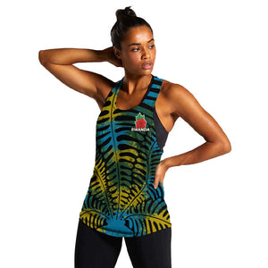 Rwanda Women Racerback Tank with Gorilla Family Kwita Izina Leaf Jungle Spirit