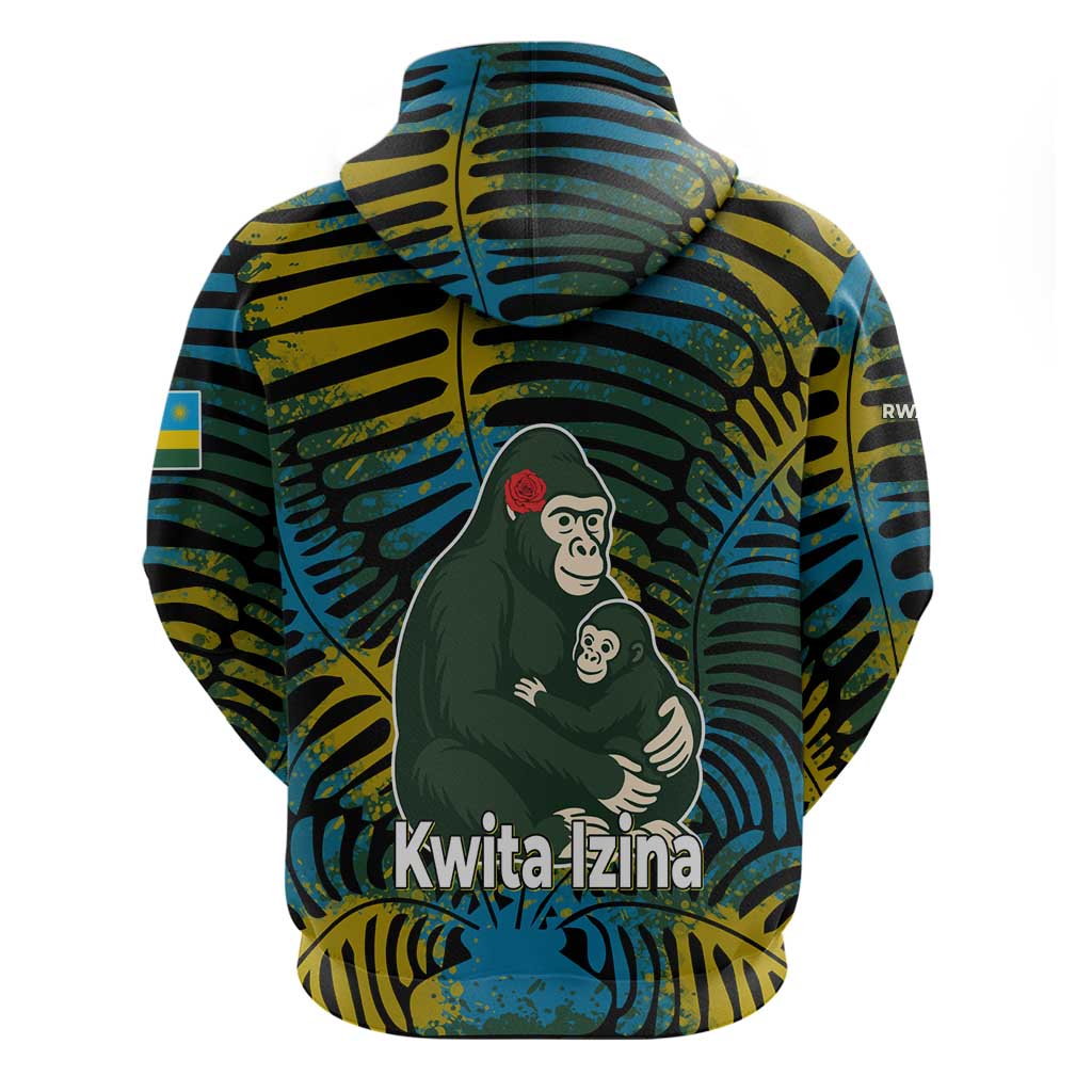 Rwanda Zip Hoodie with Gorilla Family Kwita Izina Leaf Jungle Spirit