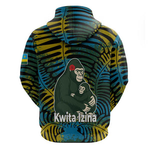 Rwanda Zip Hoodie with Gorilla Family Kwita Izina Leaf Jungle Spirit