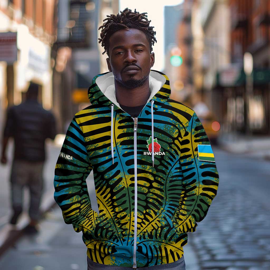 Rwanda Zip Hoodie with Gorilla Family Kwita Izina Leaf Jungle Spirit