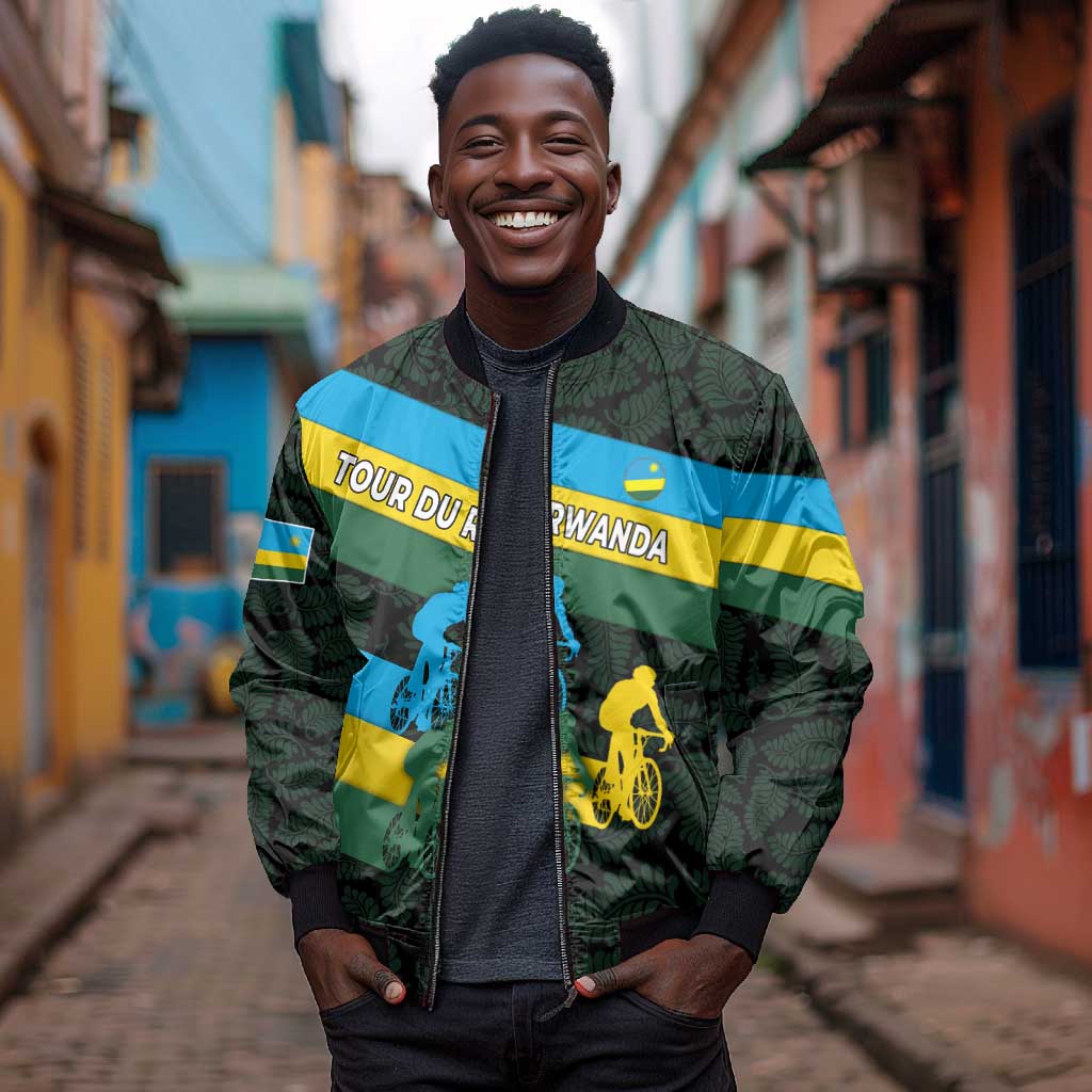 Rwanda Bomber Jacket with Tour du Rwanda Cycling Race Flag Stripe Spirit