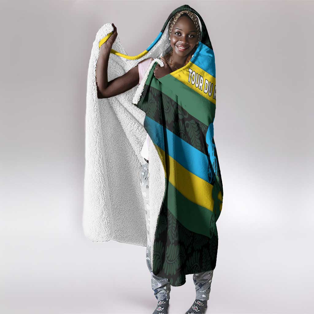 Rwanda Hooded Blanket with Tour du Rwanda Cycling Race Flag Stripe Spirit