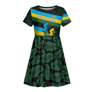 Rwanda Kid Short Sleeve Dress with Tour du Rwanda Cycling Race Flag Stripe Spirit