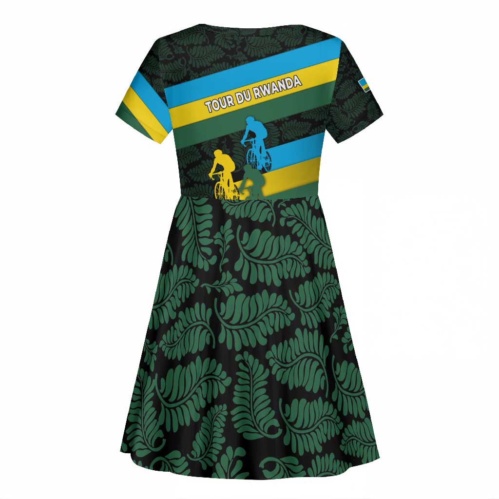 Rwanda Kid Short Sleeve Dress with Tour du Rwanda Cycling Race Flag Stripe Spirit