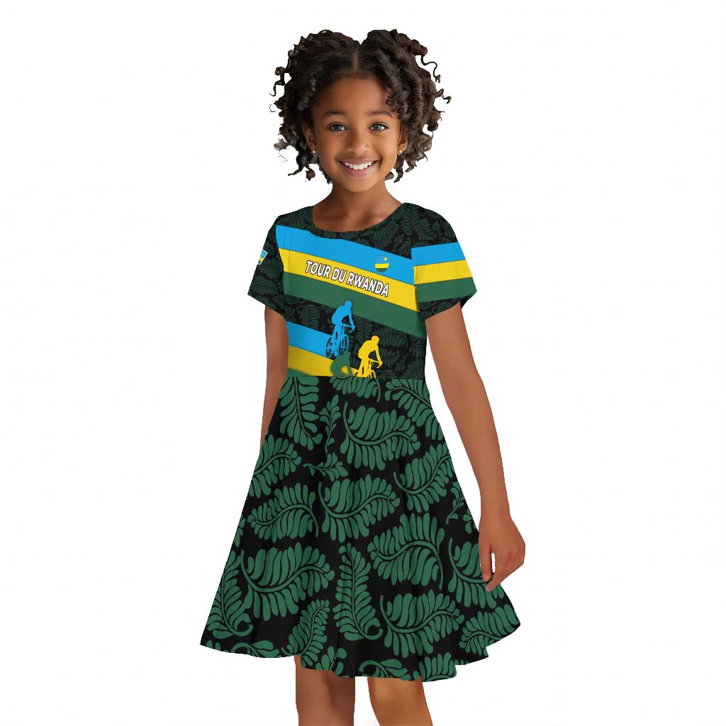 Rwanda Kid Short Sleeve Dress with Tour du Rwanda Cycling Race Flag Stripe Spirit