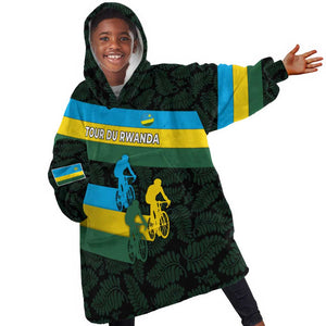 Rwanda Kid Wearable Blanket Hoodie with Tour du Rwanda Cycling Race Flag Stripe Spirit
