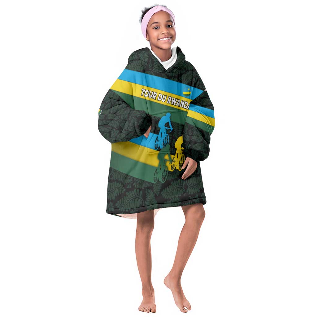 Rwanda Kid Wearable Blanket Hoodie with Tour du Rwanda Cycling Race Flag Stripe Spirit