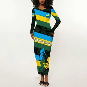 Rwanda Long Sleeve Bodycon Dress with Tour du Rwanda Cycling Race Flag Stripe Spirit