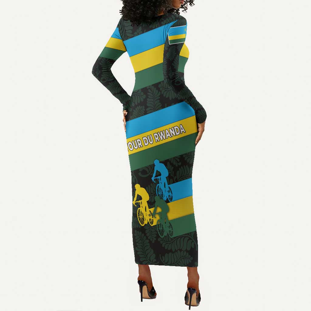 Rwanda Long Sleeve Bodycon Dress with Tour du Rwanda Cycling Race Flag Stripe Spirit