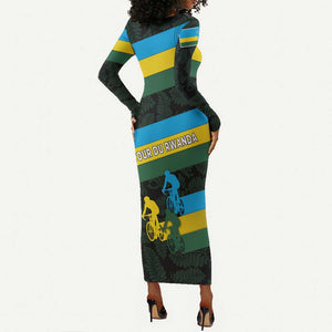 Rwanda Long Sleeve Bodycon Dress with Tour du Rwanda Cycling Race Flag Stripe Spirit