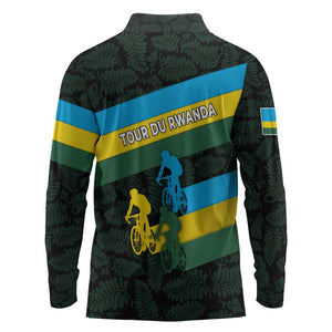 Rwanda Long Sleeve Polo Shirt with Tour du Rwanda Cycling Race Flag Stripe Spirit