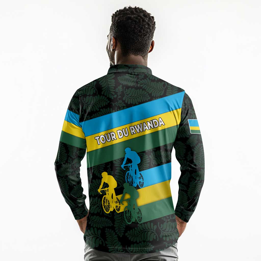 Rwanda Long Sleeve Polo Shirt with Tour du Rwanda Cycling Race Flag Stripe Spirit