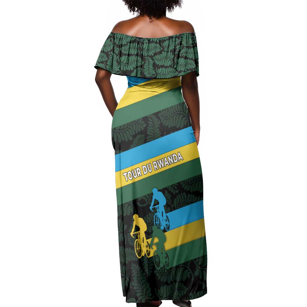 Rwanda Off Shoulder Maxi Dress with Tour du Rwanda Cycling Race Flag Stripe Spirit