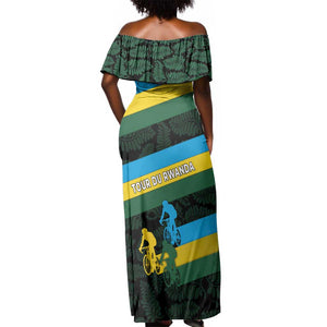Rwanda Off Shoulder Maxi Dress with Tour du Rwanda Cycling Race Flag Stripe Spirit