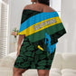 Rwanda Off Shoulder Short Dress with Tour du Rwanda Cycling Race Flag Stripe Spirit